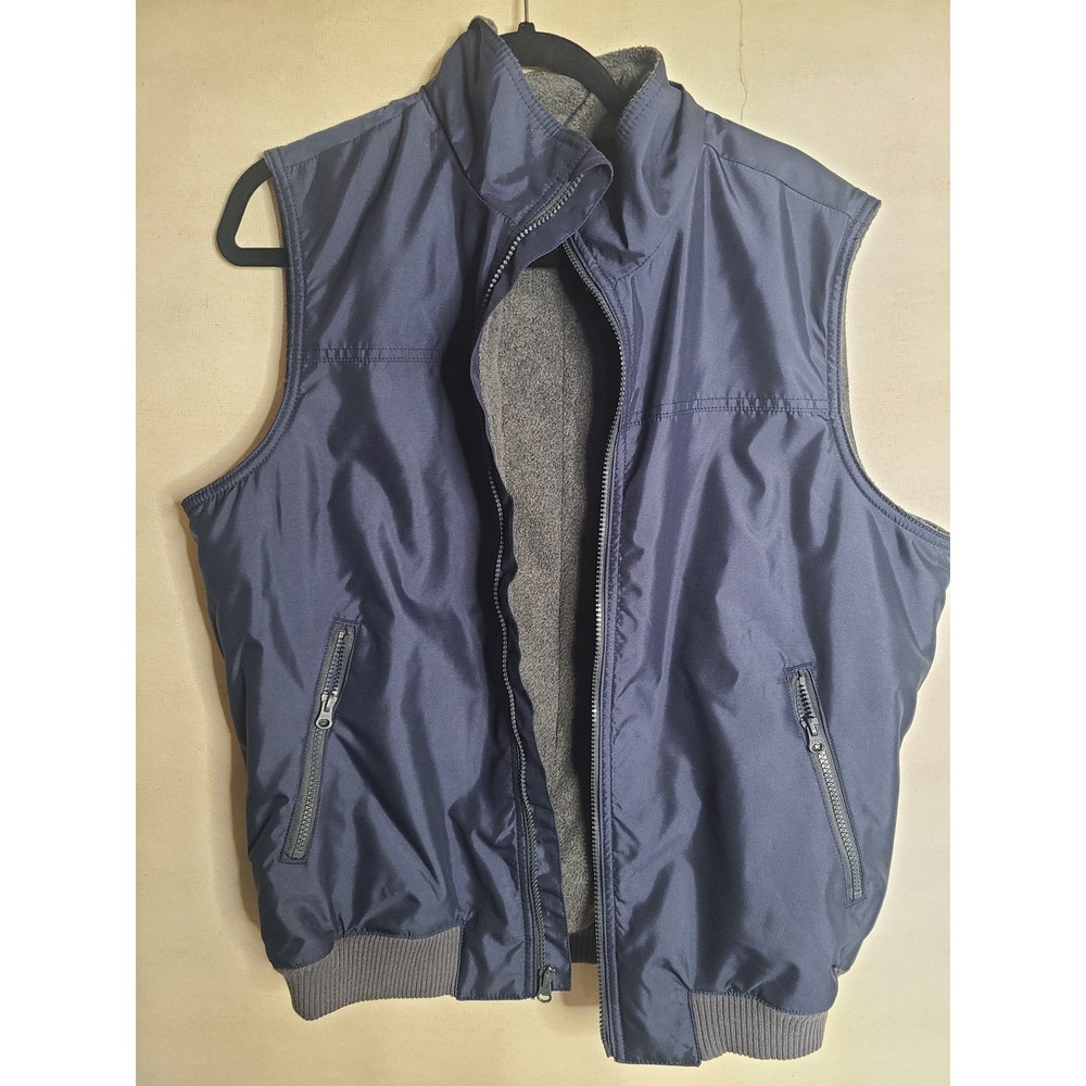 Chaps Mens Vest Black Medium Full Zip Sleeveless Puffer Gray Lining